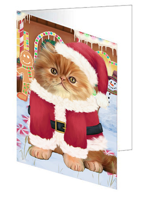 Christmas Gingerbread House Candyfest Persian Cat Handmade Artwork Assorted Pets Greeting Cards and Note Cards with Envelopes for All Occasions and Holiday Seasons GCD73931