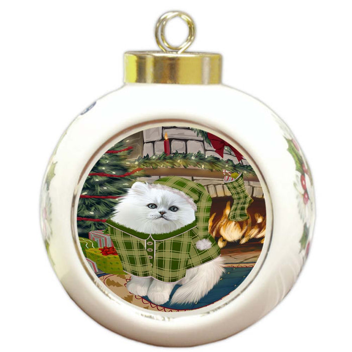 The Stocking was Hung Persian Cat Round Ball Christmas Ornament RBPOR55912