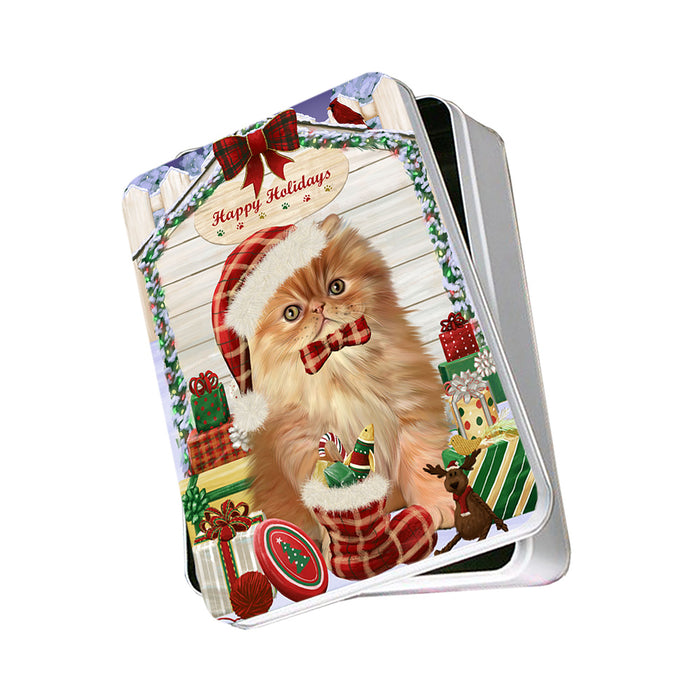 Happy Holidays Christmas Persian Cat House With Presents Photo Storage Tin PITN51478