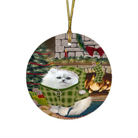 The Stocking was Hung Persian Cat Round Flat Christmas Ornament RFPOR55912