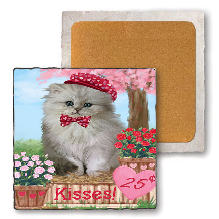 Rosie 25 Cent Kisses Persian Cat Set of 4 Natural Stone Marble Tile Coasters MCST50985
