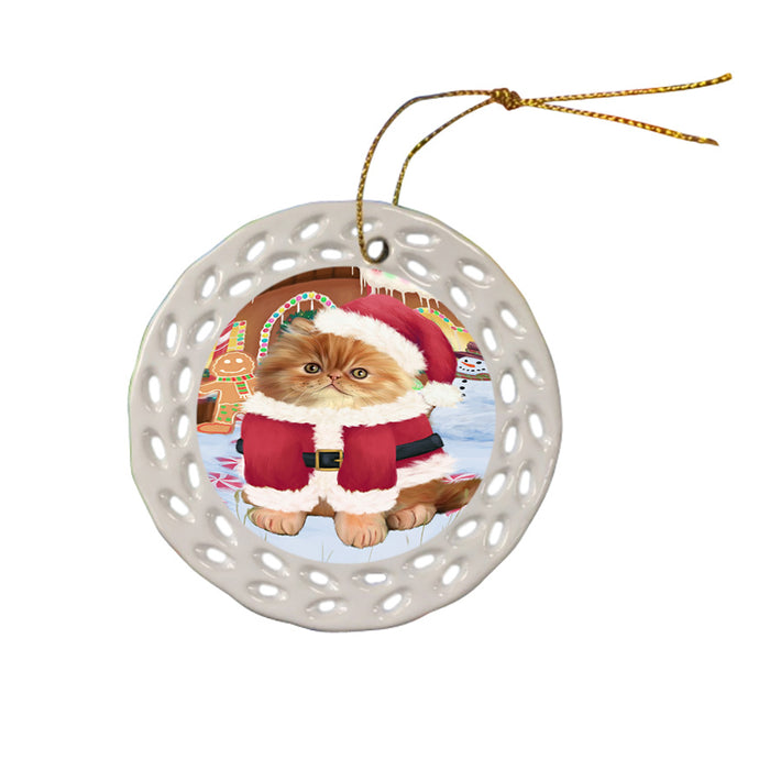 Christmas Gingerbread House Candyfest Persian Cat Ceramic Doily Ornament DPOR56828