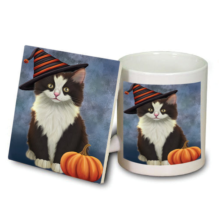 Happy Halloween Persian Cat Wearing Witch Hat with Pumpkin Mug and Coaster Set MUC54961