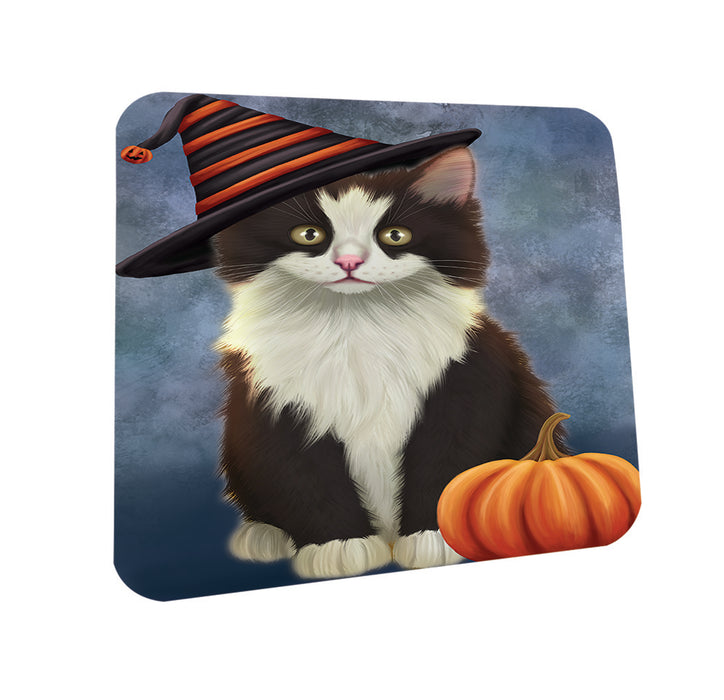 Happy Halloween Persian Cat Wearing Witch Hat with Pumpkin Coasters Set of 4 CST54927