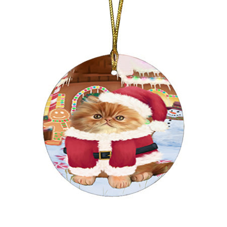 Christmas Gingerbread House Candyfest Persian Cat Round Flat Christmas Ornament RFPOR56828