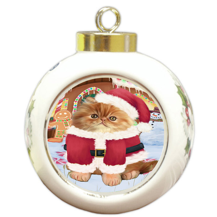 Christmas Gingerbread House Candyfest Persian Cat Round Ball Christmas Ornament RBPOR56828