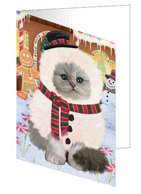 Christmas Gingerbread House Candyfest Persian Cat Handmade Artwork Assorted Pets Greeting Cards and Note Cards with Envelopes for All Occasions and Holiday Seasons GCD73934