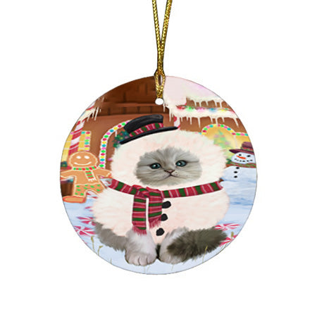 Christmas Gingerbread House Candyfest Persian Cat Round Flat Christmas Ornament RFPOR56829