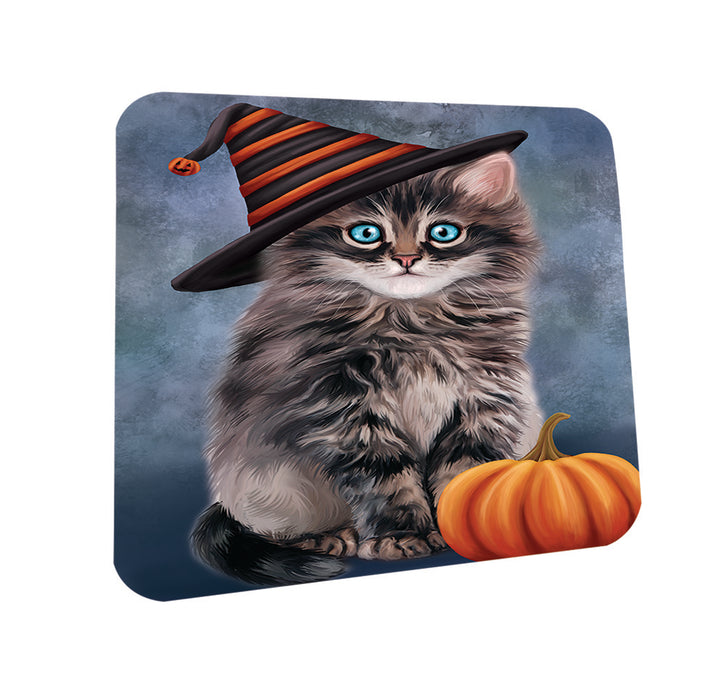 Happy Halloween Persian Cat Wearing Witch Hat with Pumpkin Coasters Set of 4 CST54928
