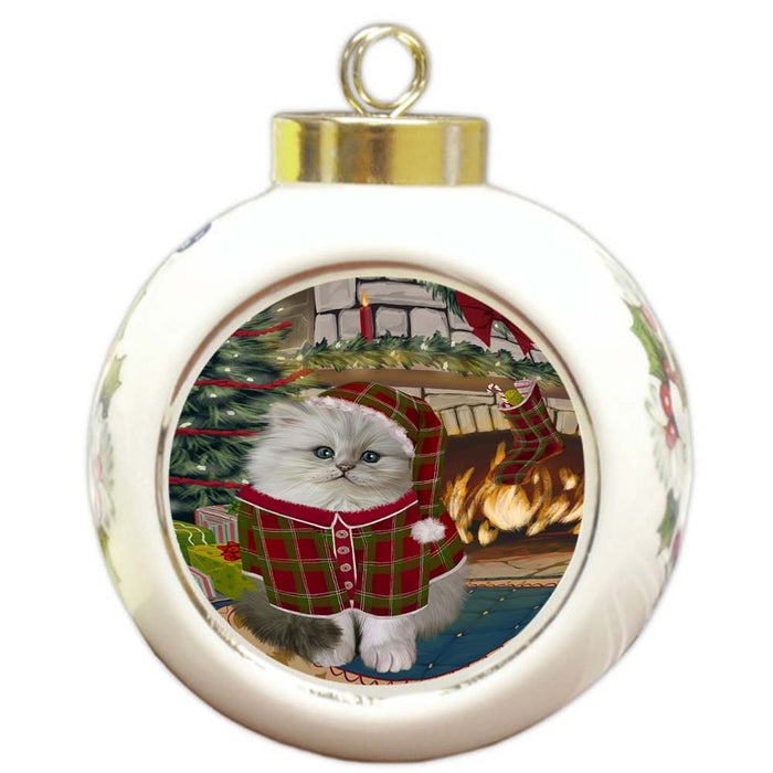 The Stocking was Hung Persian Cat Round Ball Christmas Ornament RBPOR55913