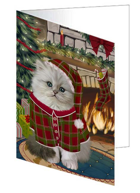 The Stocking was Hung Persian Cat Handmade Artwork Assorted Pets Greeting Cards and Note Cards with Envelopes for All Occasions and Holiday Seasons GCD71186