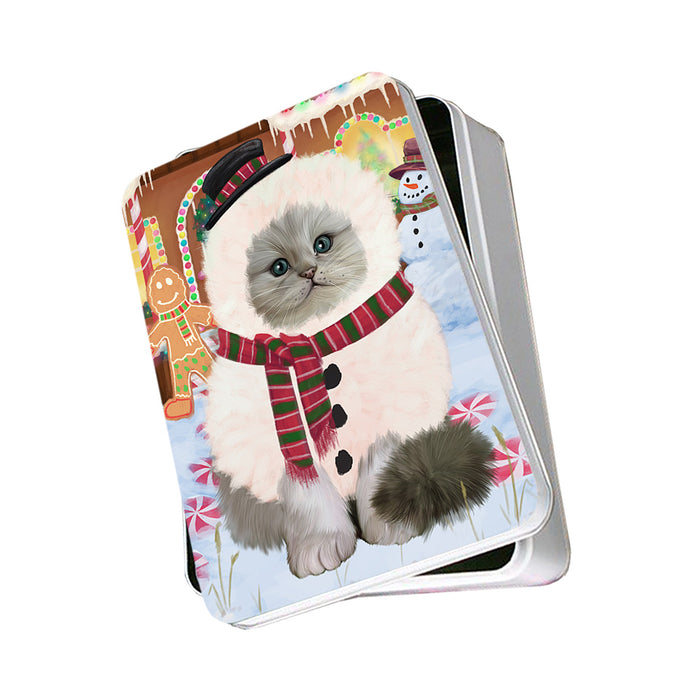 Christmas Gingerbread House Candyfest Persian Cat Photo Storage Tin PITN56416