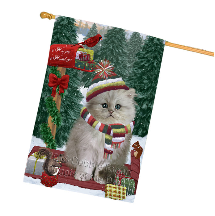 Merry Christmas Woodland Sled Persian Cat House Flag FLG55416