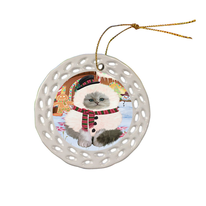 Christmas Gingerbread House Candyfest Persian Cat Ceramic Doily Ornament DPOR56829