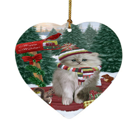 Merry Christmas Woodland Sled Persian Cat Heart Christmas Ornament HPOR55343