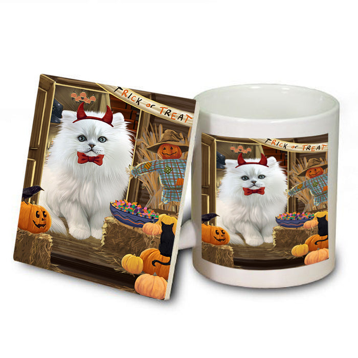 Enter at Own Risk Trick or Treat Halloween Persian Cat Mug and Coaster Set MUC53204