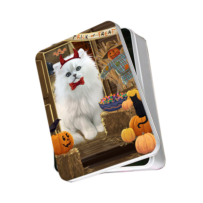 Enter at Own Risk Trick or Treat Halloween Persian Cat Photo Storage Tin PITN53212