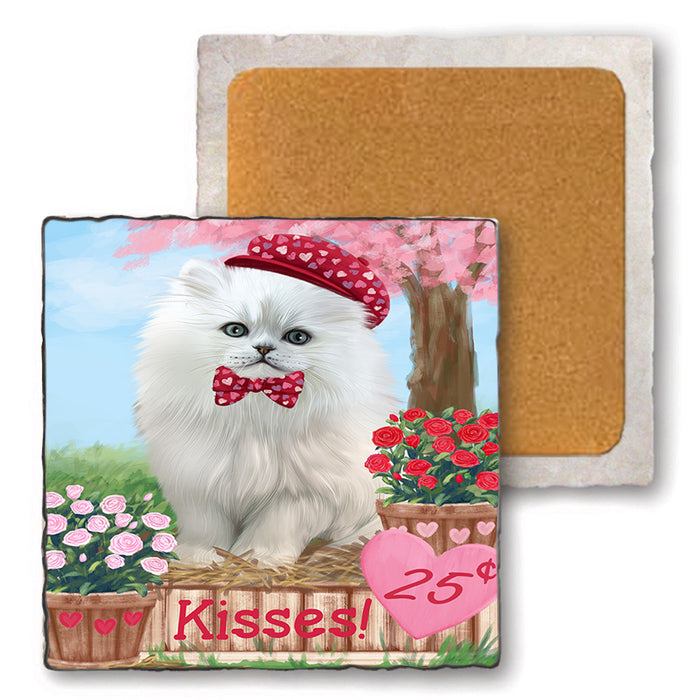 Rosie 25 Cent Kisses Persian Cat Set of 4 Natural Stone Marble Tile Coasters MCST50986