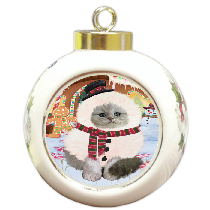 Christmas Gingerbread House Candyfest Persian Cat Round Ball Christmas Ornament RBPOR56829