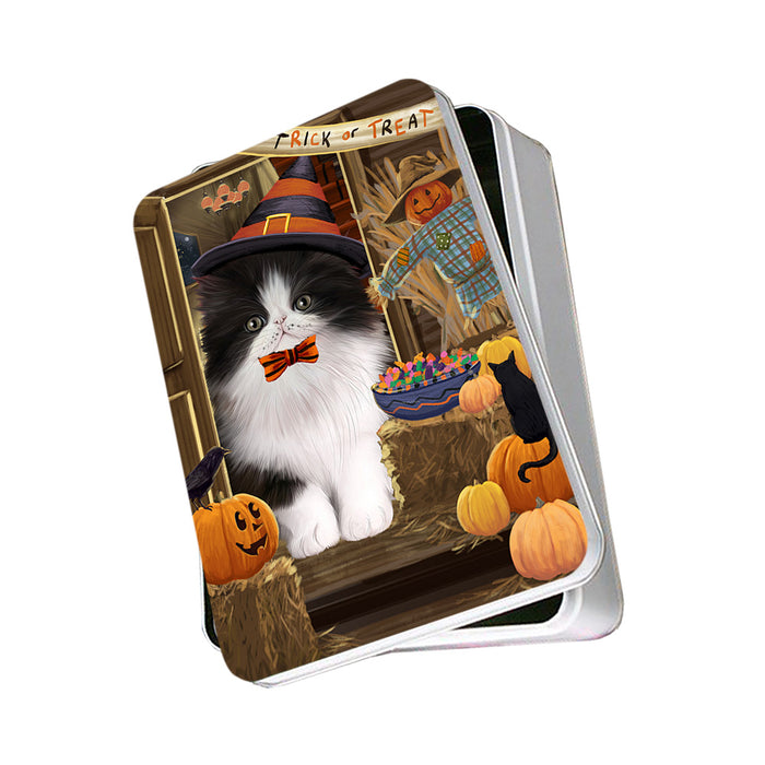 Enter at Own Risk Trick or Treat Halloween Persian Cat Photo Storage Tin PITN53213