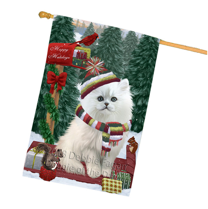 Merry Christmas Woodland Sled Persian Cat House Flag FLG55417