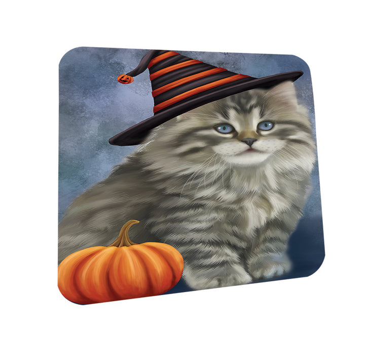 Happy Halloween Persian Cat Wearing Witch Hat with Pumpkin Coasters Set of 4 CST54929