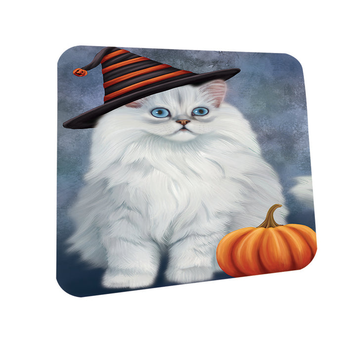 Happy Halloween Persian Cat Wearing Witch Hat with Pumpkin Coasters Set of 4 CST54930