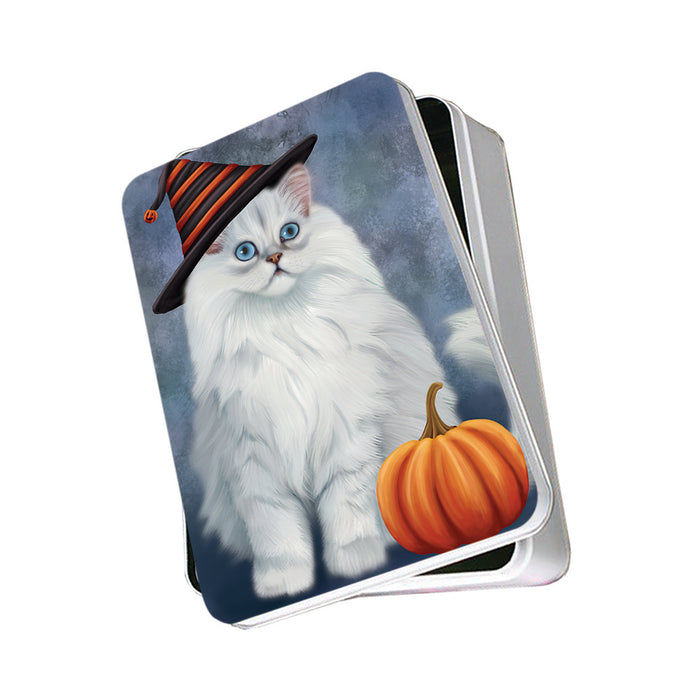 Happy Halloween Persian Cat Wearing Witch Hat with Pumpkin Photo Storage Tin PITN54915
