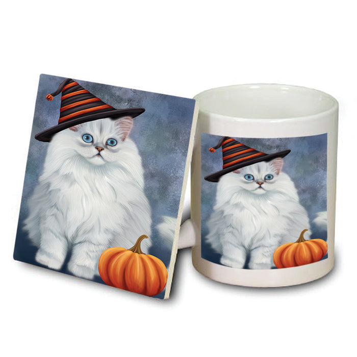 Happy Halloween Persian Cat Wearing Witch Hat with Pumpkin Mug and Coaster Set MUC54964