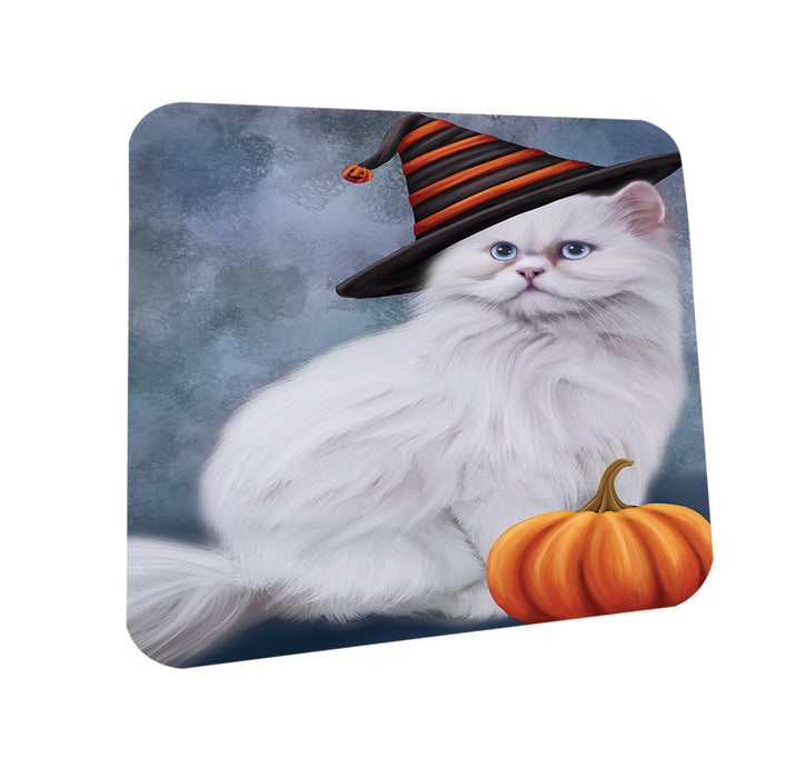 Happy Halloween Persian Cat Wearing Witch Hat with Pumpkin Coasters Set of 4 CST54931