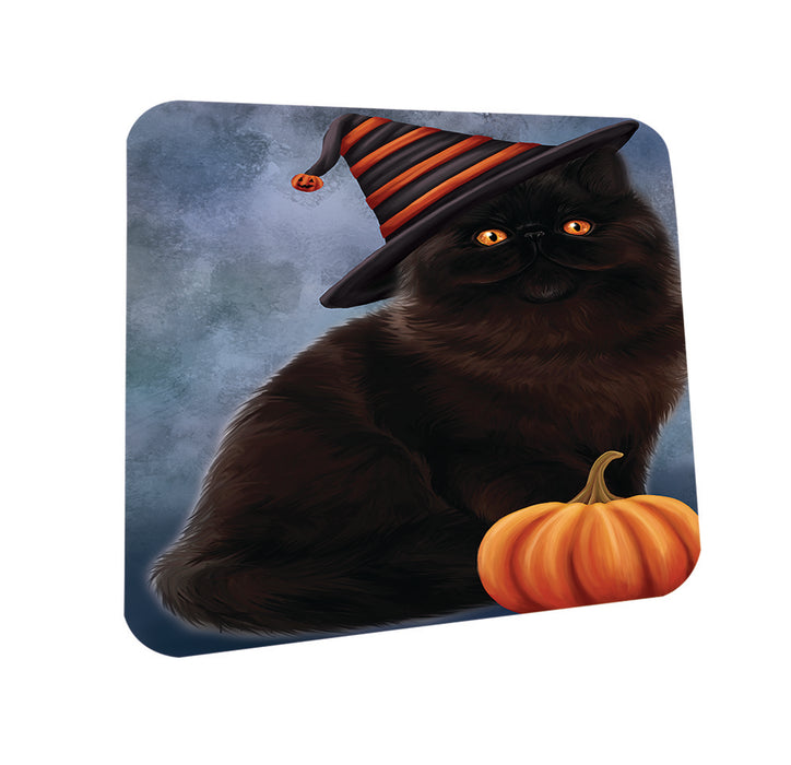 Happy Halloween Persian Cat Wearing Witch Hat with Pumpkin Coasters Set of 4 CST54932