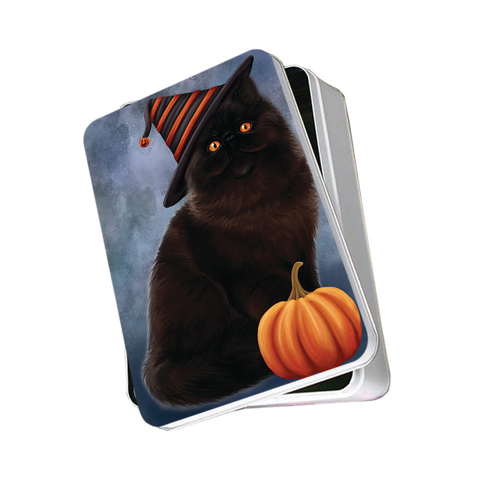 Happy Halloween Persian Cat Wearing Witch Hat with Pumpkin Photo Storage Tin PITN54917