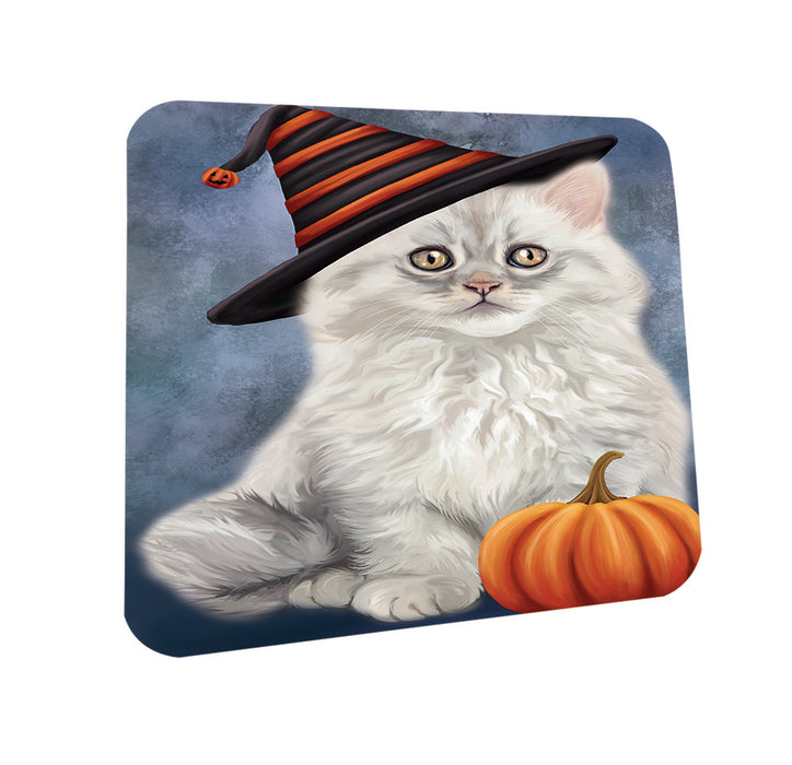 Happy Halloween Persian Cat Wearing Witch Hat with Pumpkin Coasters Set of 4 CST54933