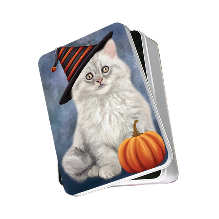 Happy Halloween Persian Cat Wearing Witch Hat with Pumpkin Photo Storage Tin PITN54918