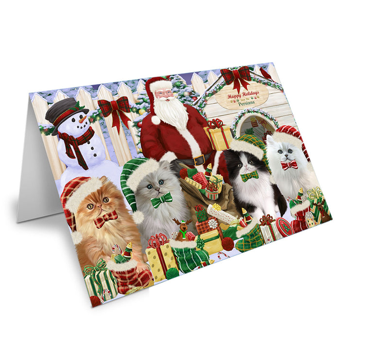 Happy Holidays Christmas Persian Cats House Gathering Handmade Artwork Assorted Pets Greeting Cards and Note Cards with Envelopes for All Occasions and Holiday Seasons GCD58406