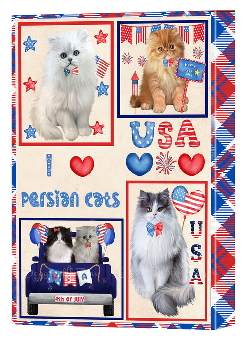 4th of July Independence Day I Love USA Persian Cats Canvas Wall Art - Premium Quality Ready to Hang Room Decor Wall Art Canvas - Unique Animal Printed Digital Painting for Decoration