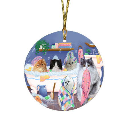 Rub A Dub Dogs In A Tub Persian Cats Round Flat Christmas Ornament RFPOR57163