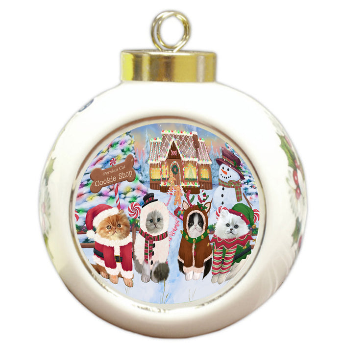 Holiday Gingerbread Cookie Shop Persian Cats Round Ball Christmas Ornament RBPOR56864