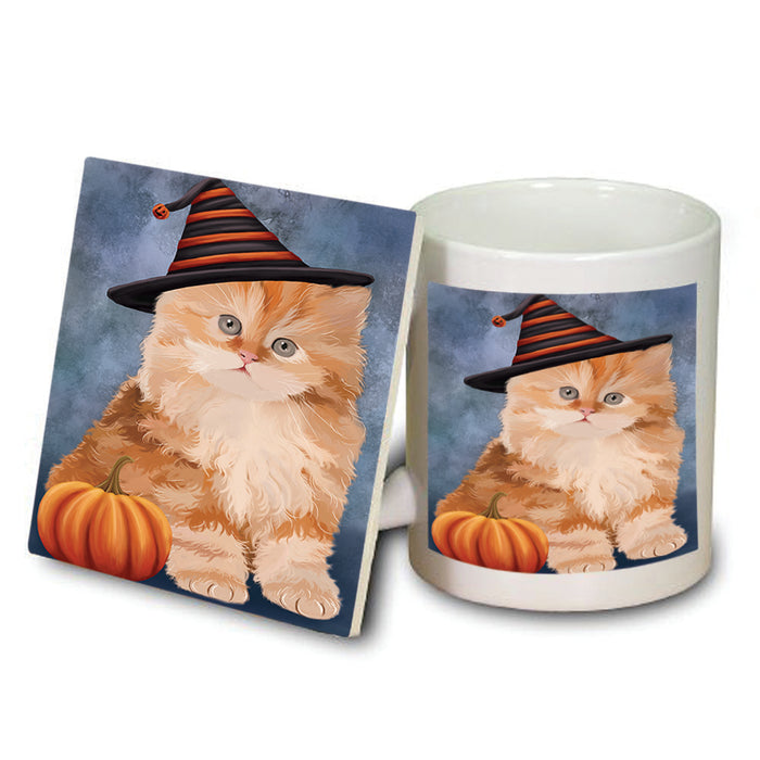 Happy Halloween Persian Cat Wearing Witch Hat with Pumpkin Mug and Coaster Set MUC54782
