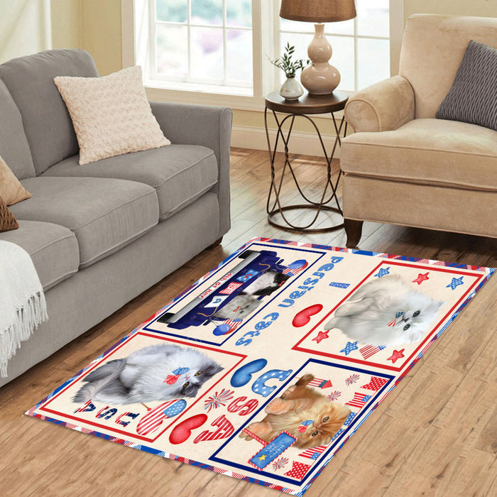 4th of July Independence Day I Love USA Persian Cats Area Rug - Ultra Soft Cute Pet Printed Unique Style Floor Living Room Carpet Decorative Rug for Indoor Gift for Pet Lovers