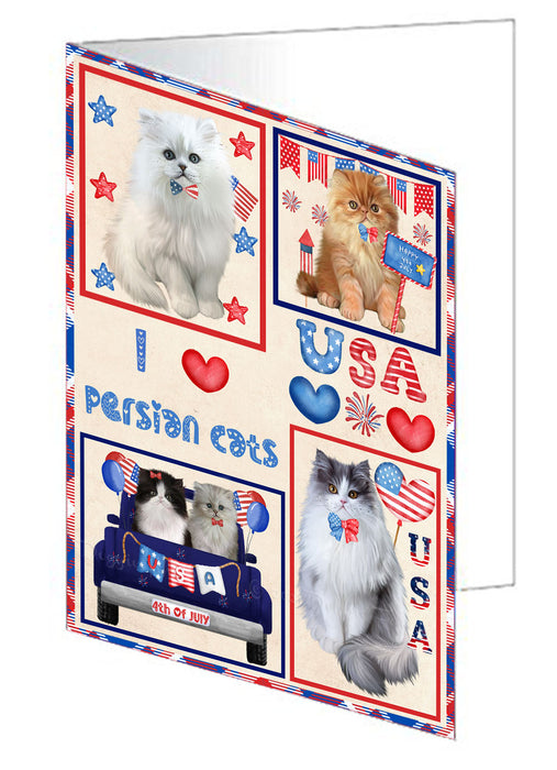 4th of July Independence Day I Love USA Persian Cats Handmade Artwork Assorted Pets Greeting Cards and Note Cards with Envelopes for All Occasions and Holiday Seasons