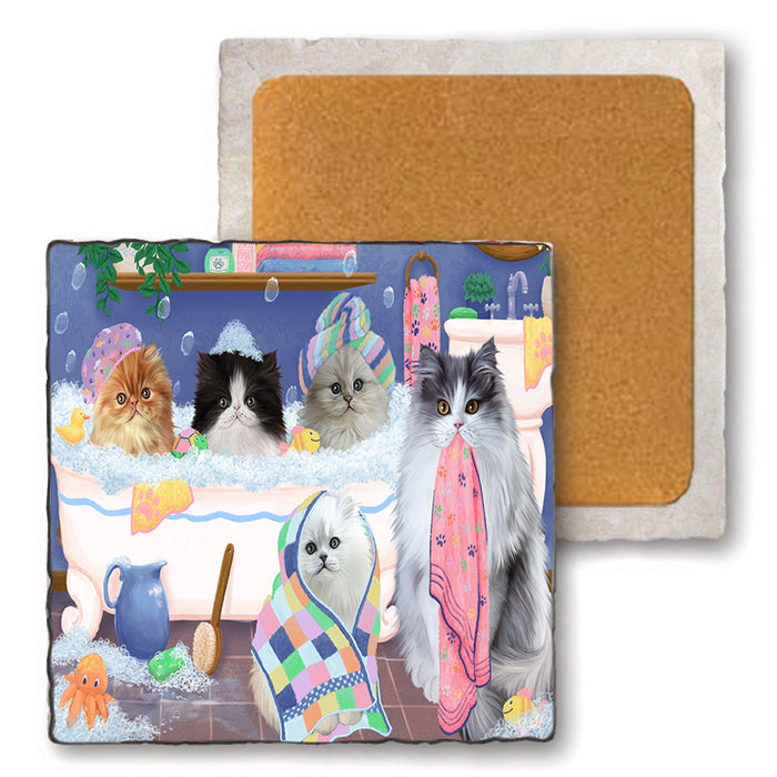 Rub A Dub Dogs In A Tub Persian Cats Set of 4 Natural Stone Marble Tile Coasters MCST51807