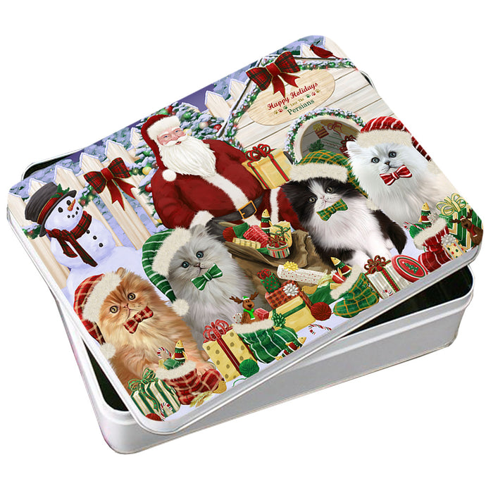 Happy Holidays Christmas Persian Cats House Gathering Photo Storage Tin PITN51459