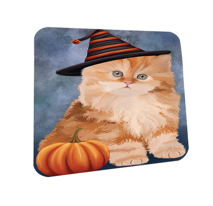 Happy Halloween Persian Cat Wearing Witch Hat with Pumpkin Coasters Set of 4 CST54748