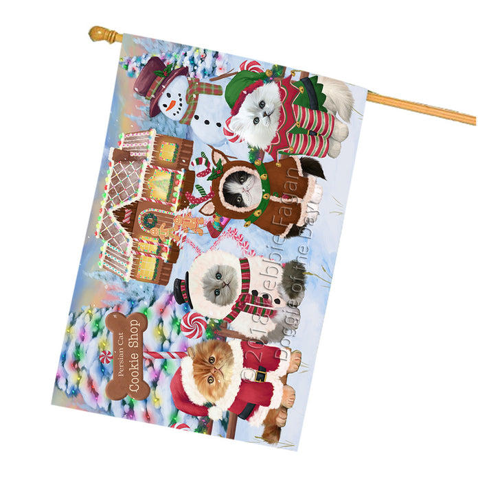 Holiday Gingerbread Cookie Shop Persian Cats House Flag FLG57192