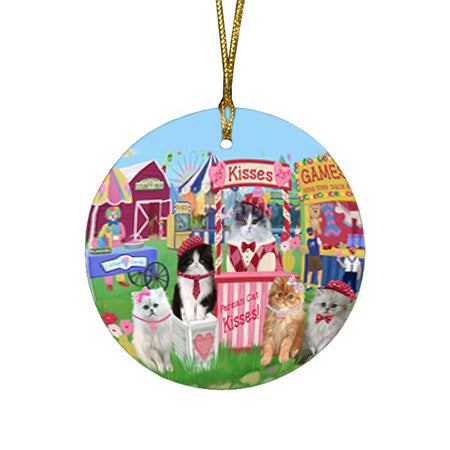 Carnival Kissing Booth Persian Cats Round Flat Christmas Ornament RFPOR56268
