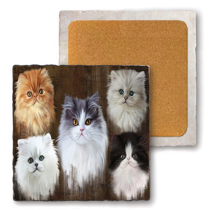 Rustic 5 Persian Cat Set of 4 Natural Stone Marble Tile Coasters MCST49141