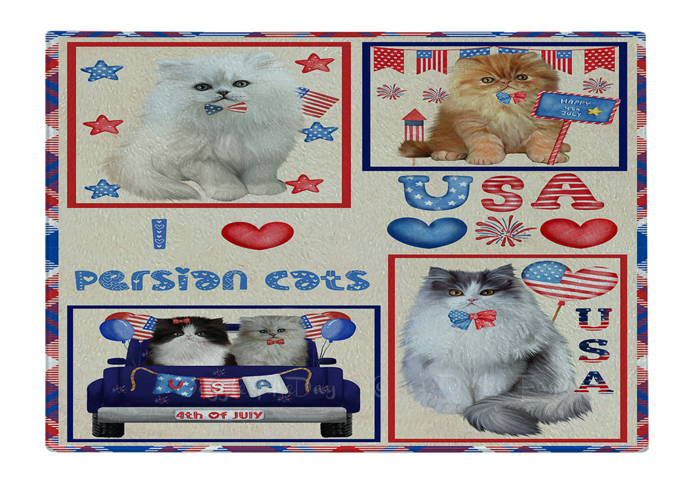 4th of July Independence Day I Love USA Persian Cats Cutting Board - For Kitchen - Scratch & Stain Resistant - Designed To Stay In Place - Easy To Clean By Hand - Perfect for Chopping Meats, Vegetables