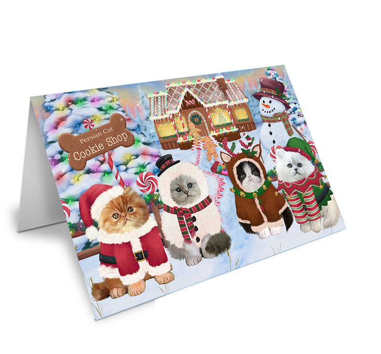 Holiday Gingerbread Cookie Shop Persian Cats Handmade Artwork Assorted Pets Greeting Cards and Note Cards with Envelopes for All Occasions and Holiday Seasons GCD74039