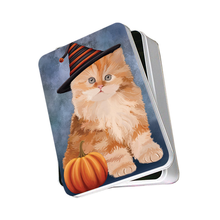 Happy Halloween Persian Cat Wearing Witch Hat with Pumpkin Photo Storage Tin PITN54733
